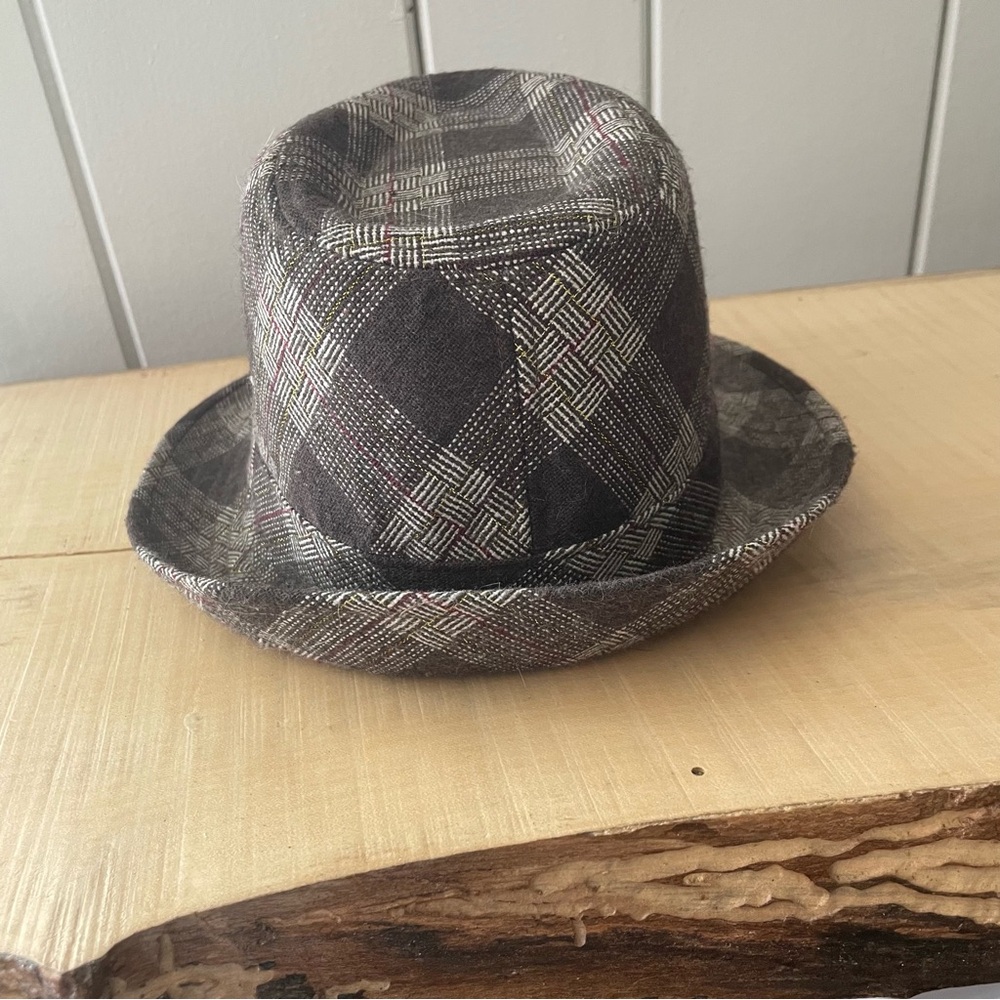 LAST CHANCE Brown Gray Fedora Tartan Plaid Pattern Unisex Hat 57cm Classic - Picture 3 of 6